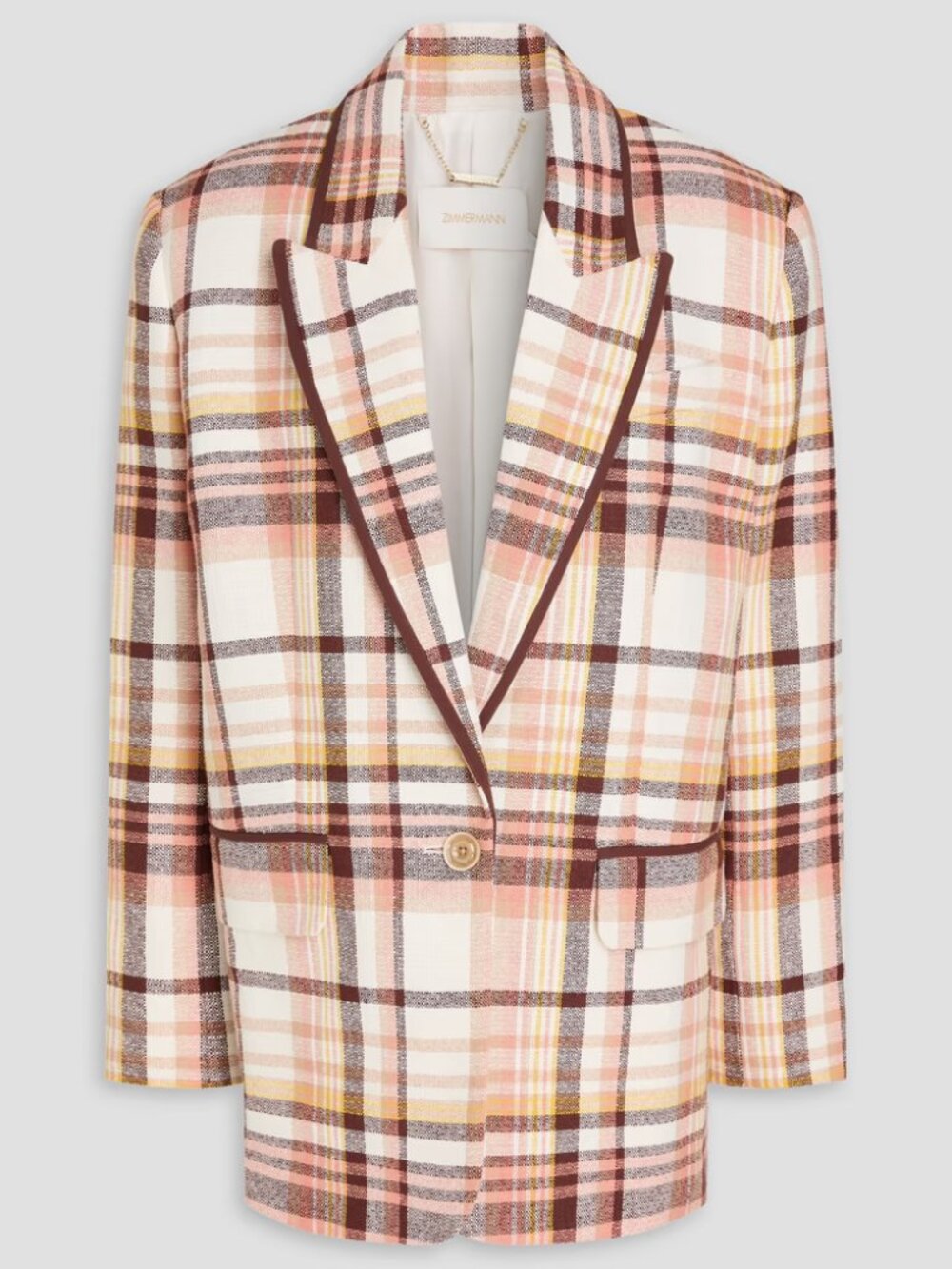 ZIMMERMANN Matchmaker Oversize Check Ivory Linen Cotton Blazer 0 4 $1450